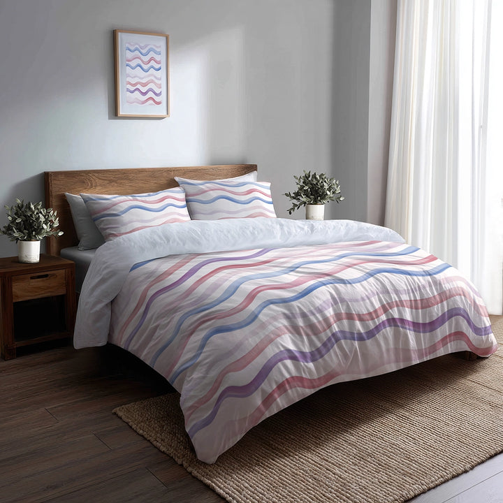 Modern 3 Pcs Bedding Set - Wavy Line Stripes Duvet Cover with Shams