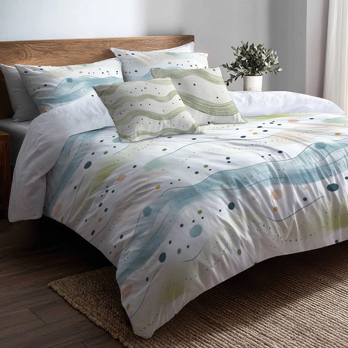 Dots Bedding Set 5 Pcs - Dotted Wave Of Ocean Duvet Cover And Throw Pillow Set