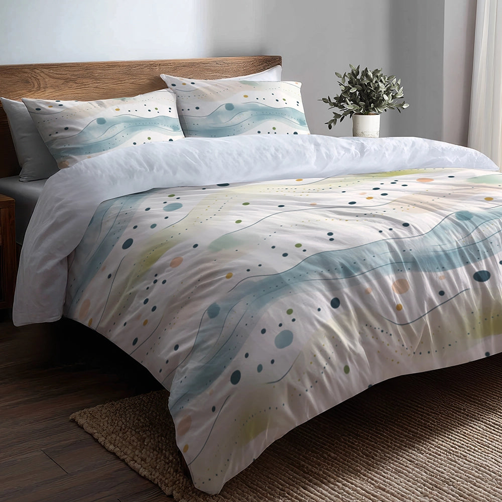Dots Bedding Set 5 Pcs - Dotted Wave Of Ocean Duvet Cover And Throw Pillow Set