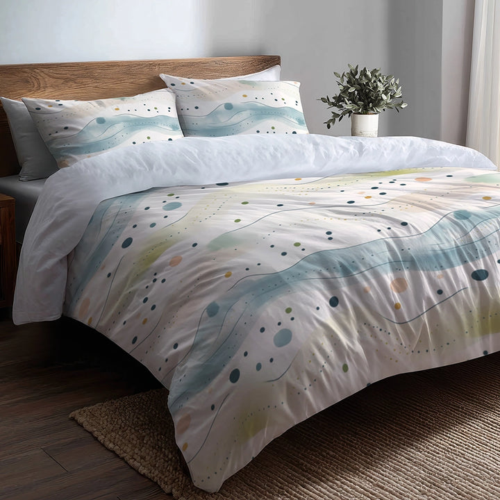 Dots Bedding Set 5 Pcs - Dotted Wave Of Ocean Duvet Cover And Throw Pillow Set