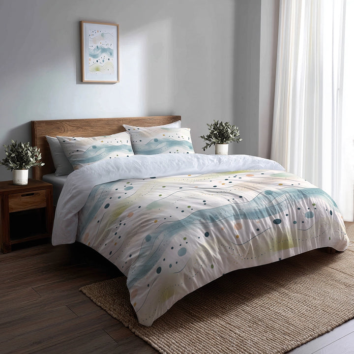Dots Bedding Set 5 Pcs - Dotted Wave Of Ocean Duvet Cover And Throw Pillow Set