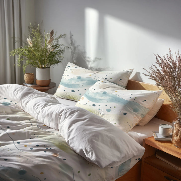 Dots Bedding Set 5 Pcs - Dotted Wave Of Ocean Duvet Cover And Throw Pillow Set
