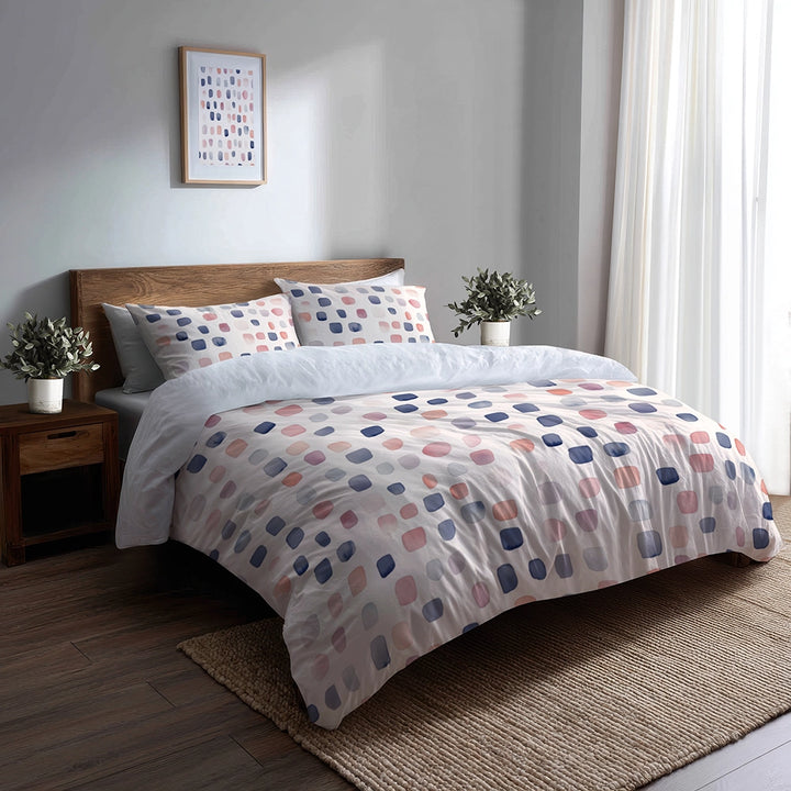 Modern Bedding Set 3 Pcs - Geometric Pastel Stone Duvet Cover Set
