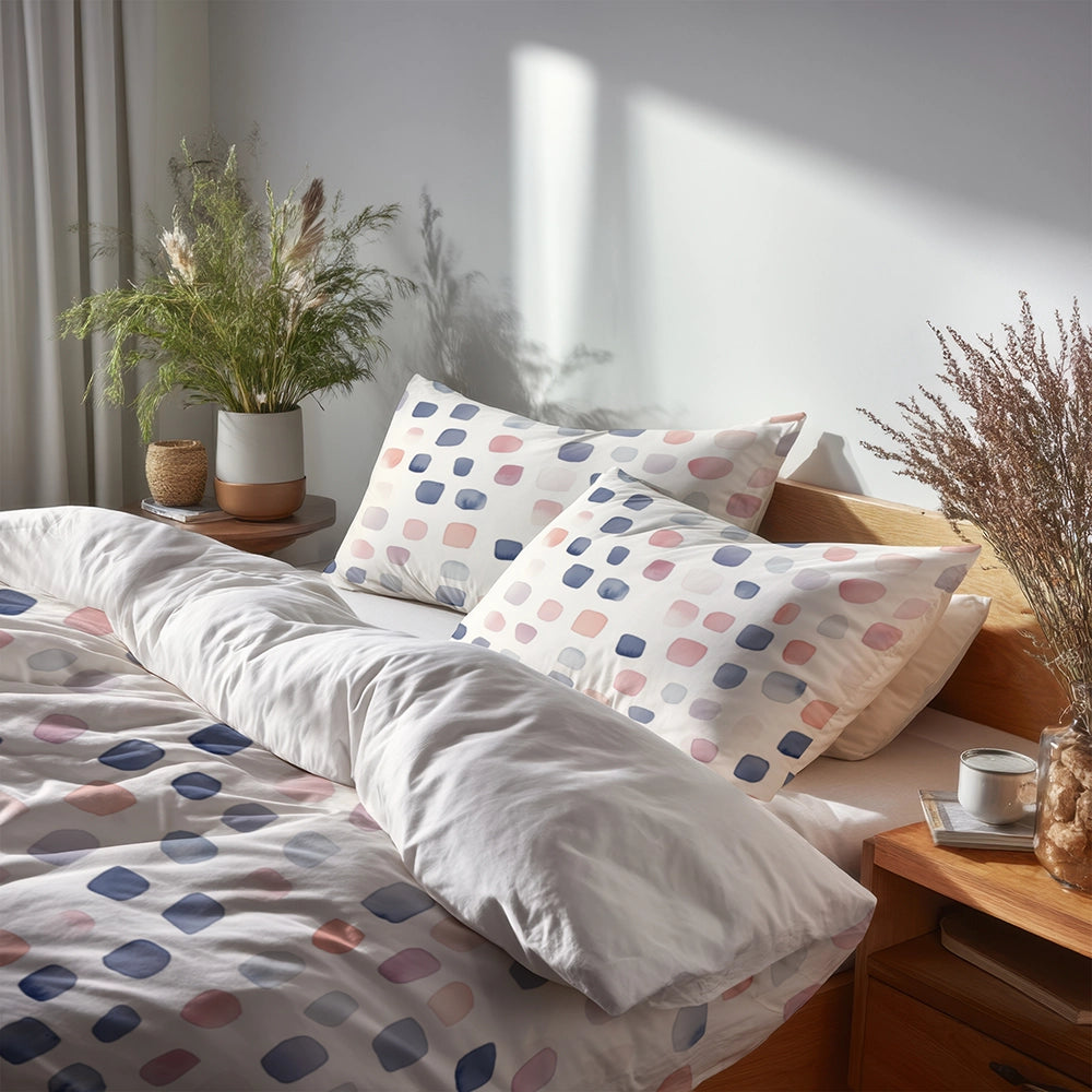 Modern Bedding Set 3 Pcs - Geometric Pastel Stone Duvet Cover Set