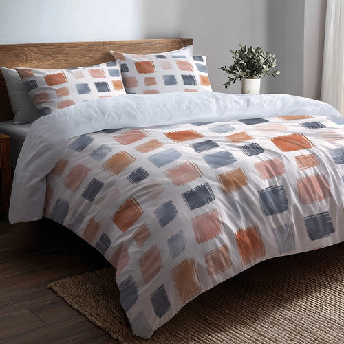 Modern 3 Pcs Bedding Set - Scandinavian Grid Of Pastel Colors Duvet Cover with Shams