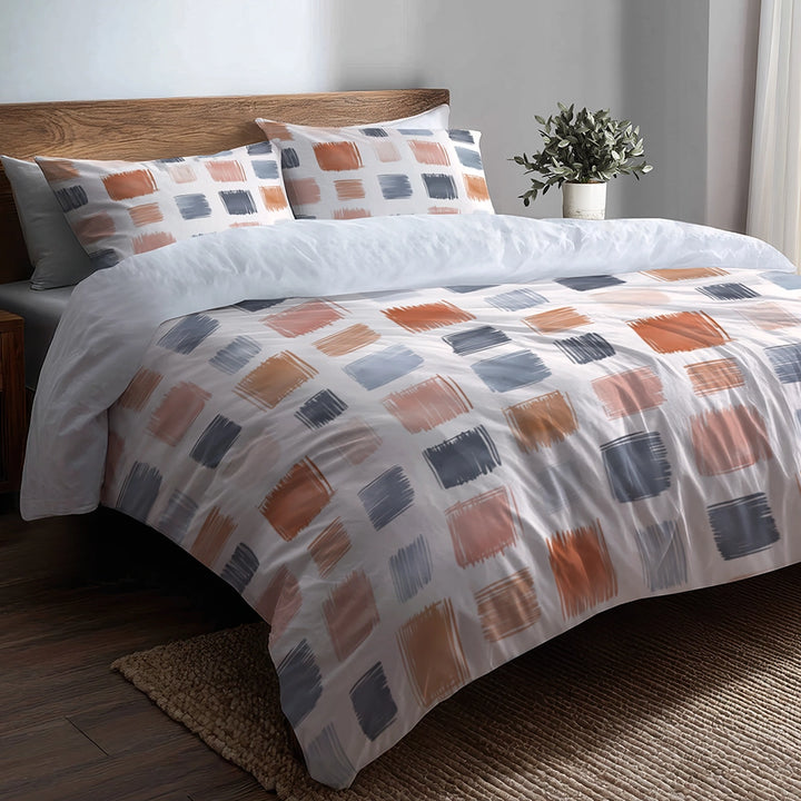 Modern 3 Pcs Bedding Set - Scandinavian Grid Of Pastel Colors Duvet Cover with Shams