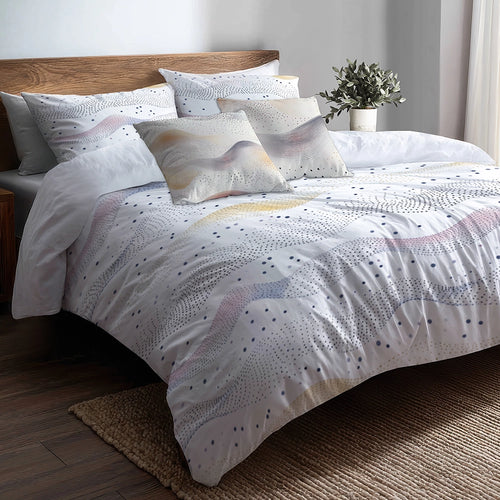 Modern Bedding Set of 5 - Wave Dot Ocean Duvet Cover And Throw Pillow Set