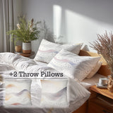 Modern Bedding Set of 5 - Wave Dot Ocean Duvet Cover And Throw Pillow Set