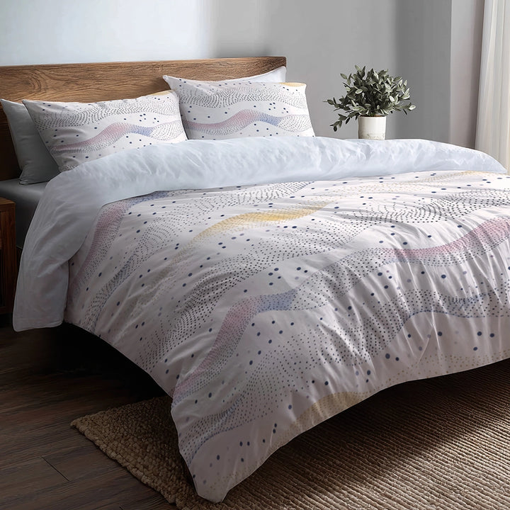 Modern Bedding Set of 5 - Wave Dot Ocean Duvet Cover And Throw Pillow Set