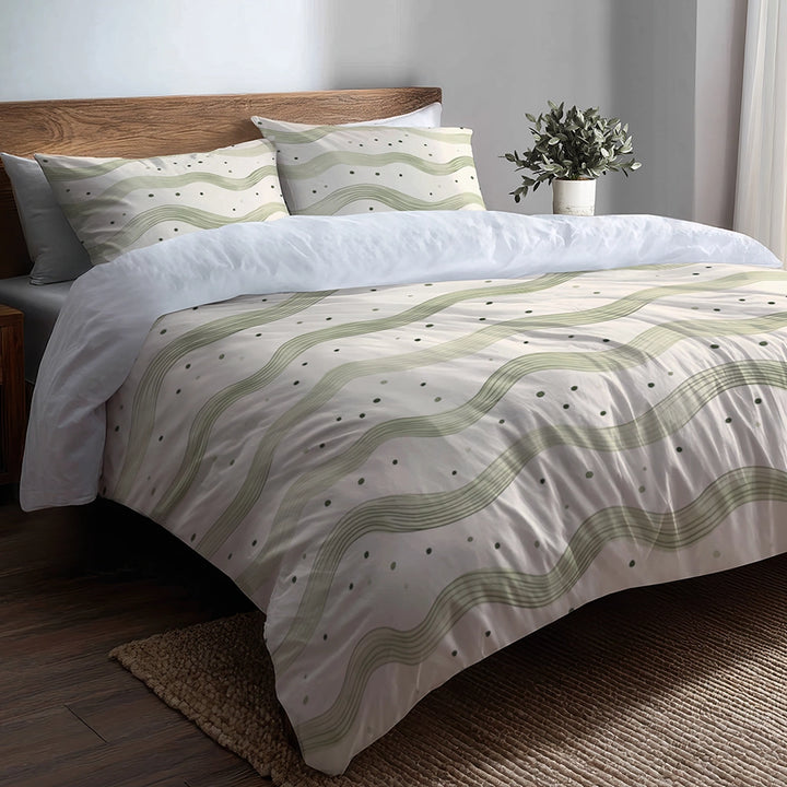 Dots Bedding Set - Wave Dot Olive Cream Duvet Cover Set