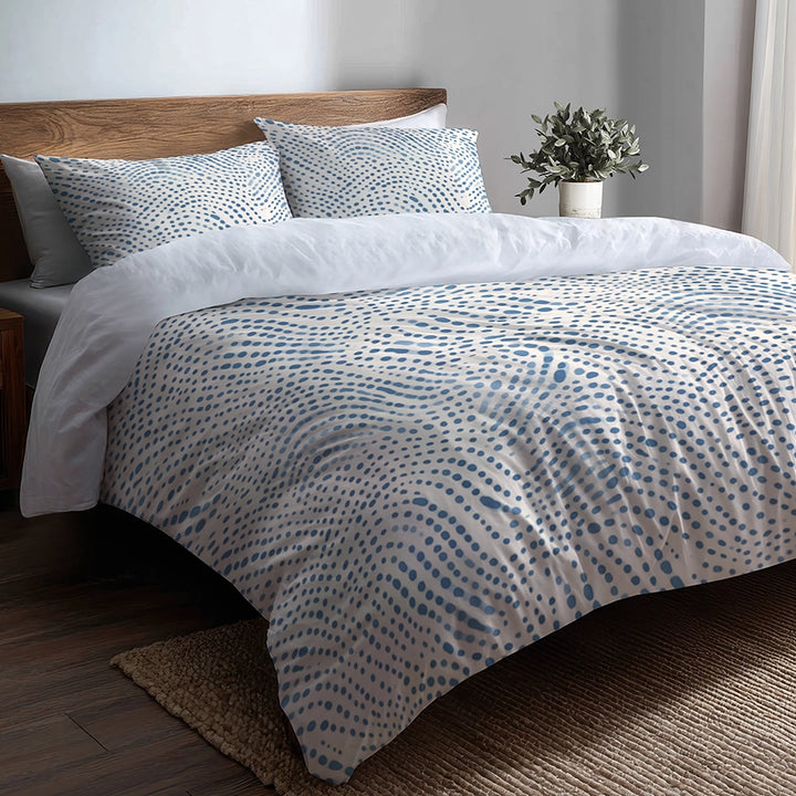 Dots Bedding Set 5 Pcs - Dotted Wave Coastal Duvet Cover And Throw Pillow Set