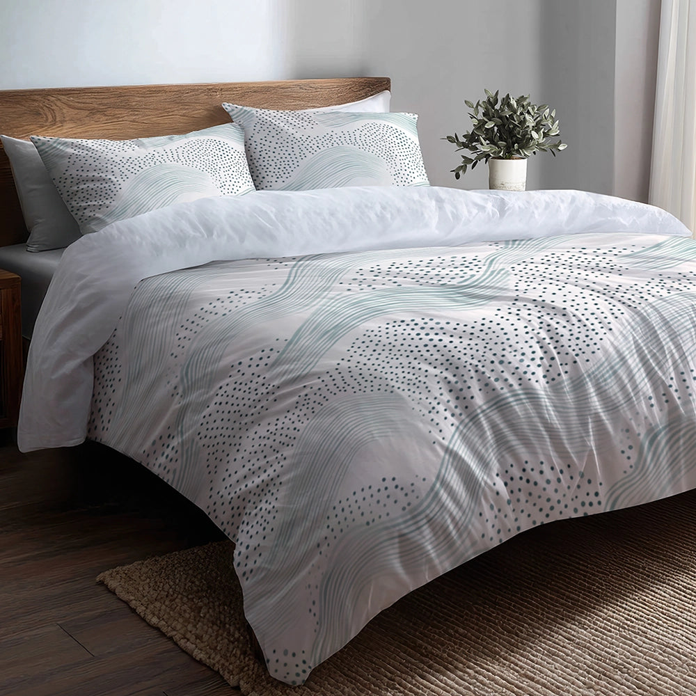 Coastal Bedding Set of 5 - Dotted Wave Bluesage Duvet Cover And Throw Cushion Set