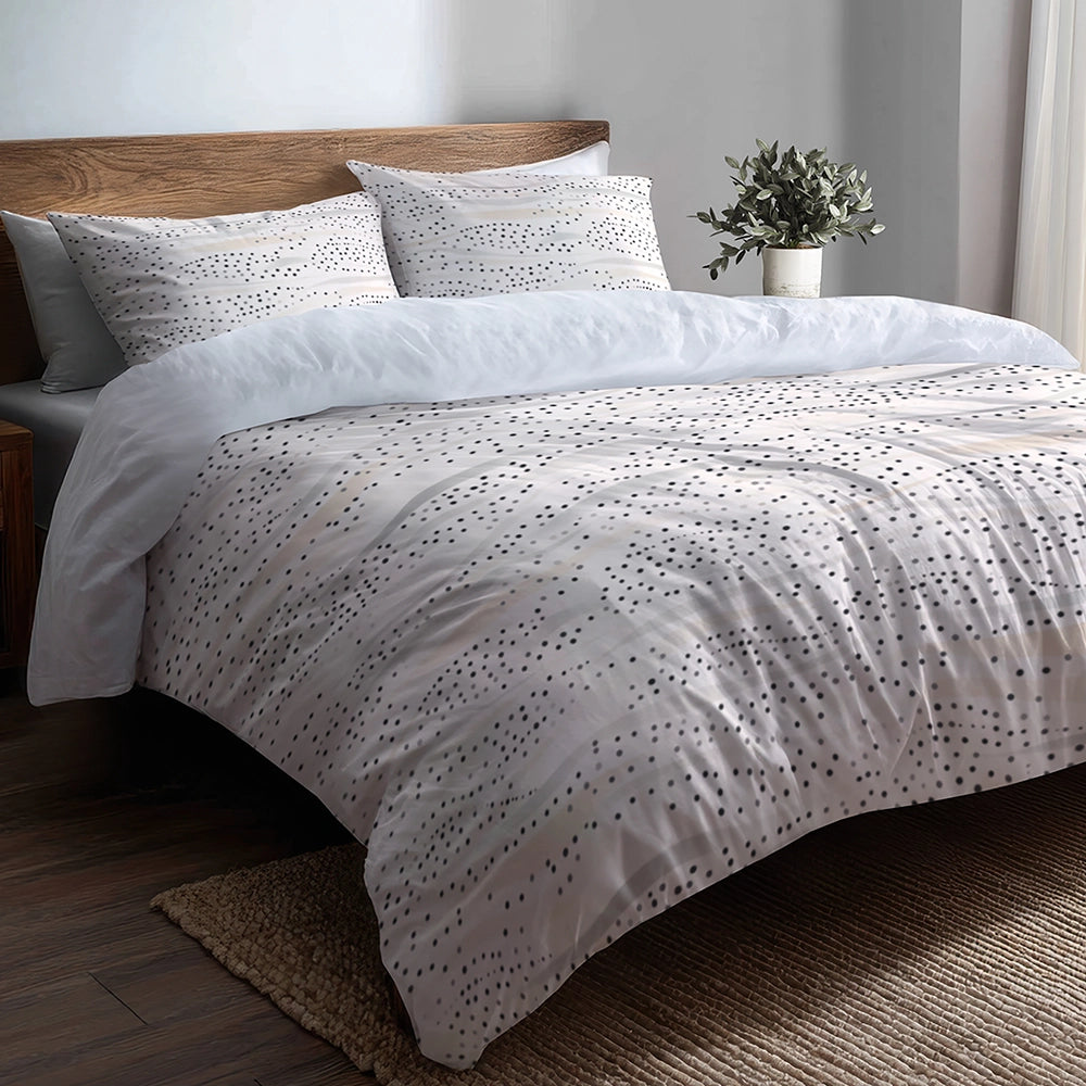 Dots Bedding Set 5 Pcs - Dotted Wave Beige Gray Duvet Cover And Throw Pillow Set
