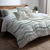 Abstract 5 Pcs Bedding Set - Wavy Line Sage Beige Duvet Cover And Pillow Set