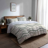 Abstract 5 Pcs Bedding Set - Wavy Line Sage Beige Duvet Cover And Pillow Set