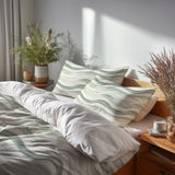 Abstract 5 Pcs Bedding Set - Wavy Line Sage Beige Duvet Cover And Pillow Set