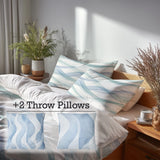 Abstract Duvet Cover Set of 5 - Wavy Line Bluesage Bedding And Throw Pillow Set