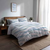 Abstract Duvet Cover Set of 5 - Wavy Line Bluesage Bedding And Throw Pillow Set