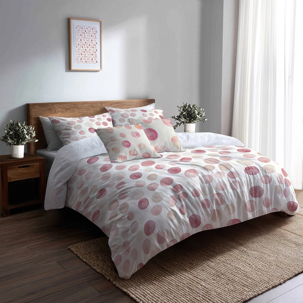 French Country Bedding Set of 5 - Circle Breeze Rose Beige Duvet Cover And Throw Cushion Set