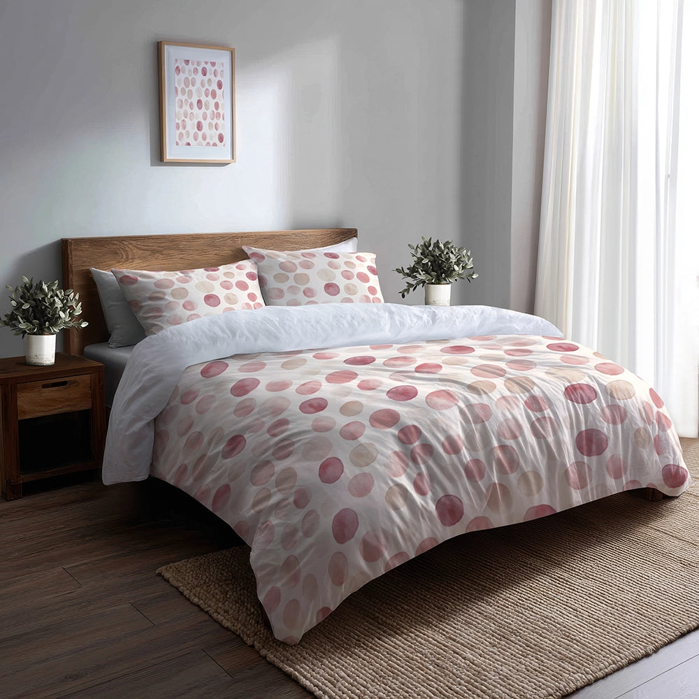 French Country Bedding Set of 5 - Circle Breeze Rose Beige Duvet Cover And Throw Cushion Set