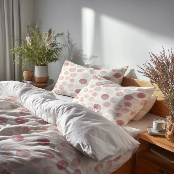 French Country Bedding Set of 5 - Circle Breeze Rose Beige Duvet Cover And Throw Cushion Set