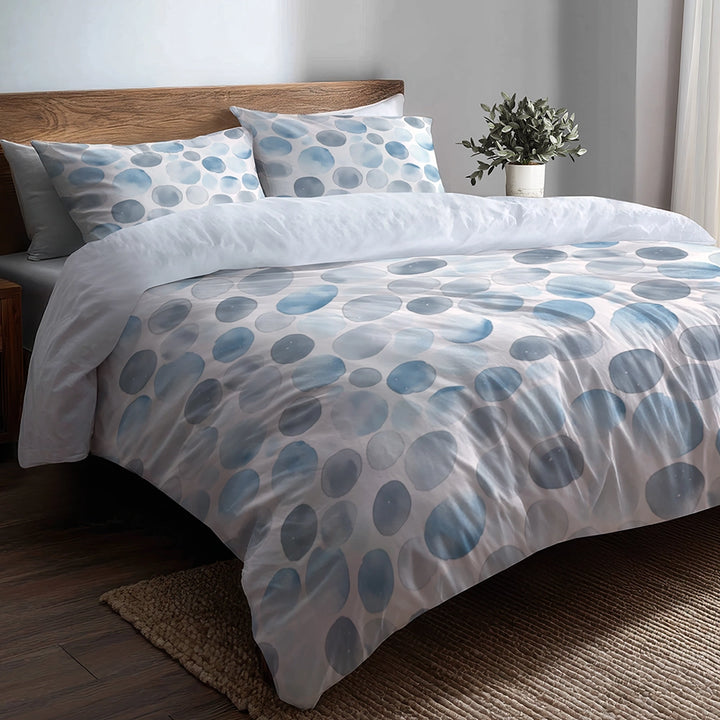 Geometric Shapes Bedding Set 5 Pcs - Circle Breeze Silver Blue Duvet Cover And Throw Pillow Set