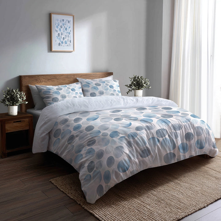 Geometric Shapes Bedding Set 5 Pcs - Circle Breeze Silver Blue Duvet Cover And Throw Pillow Set