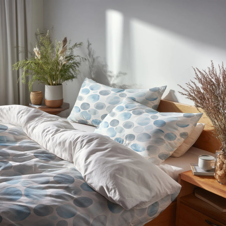 Geometric Shapes Bedding Set 5 Pcs - Circle Breeze Silver Blue Duvet Cover And Throw Pillow Set