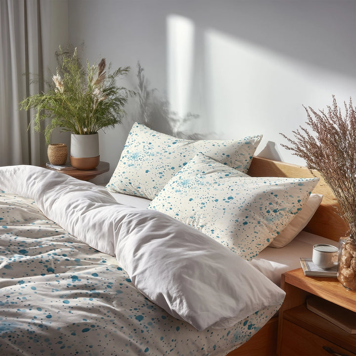 Coastal Bedding Set 3 Pcs - Dash Flow Skyivory Duvet Cover Set