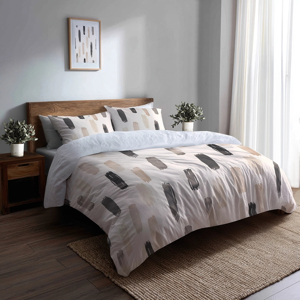 Abstract Bedding Set - Dash Flow Beige Gray Duvet Cover Set