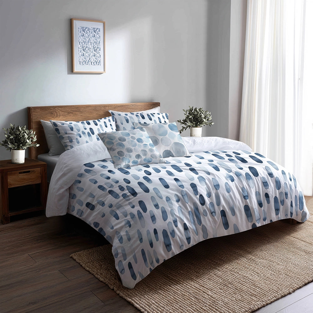 Modern Bedding Set of 5 - Dash Flow Silver Blue Duvet Cover And Throw Pillow Set