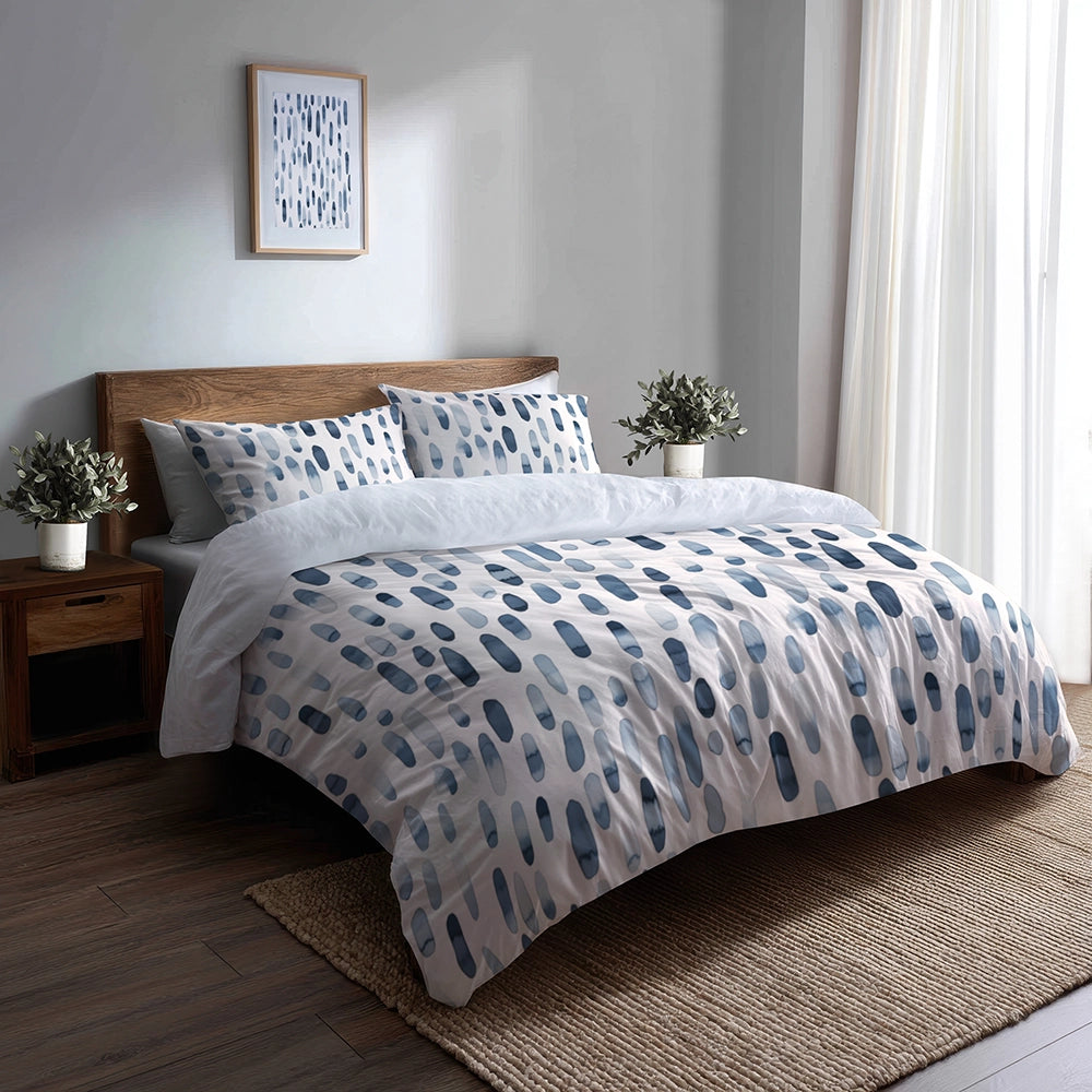 Modern Bedding Set of 5 - Dash Flow Silver Blue Duvet Cover And Throw Pillow Set
