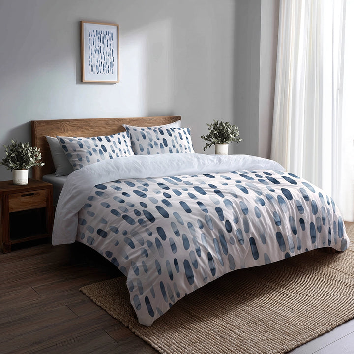 Modern Bedding Set of 5 - Dash Flow Silver Blue Duvet Cover And Throw Pillow Set