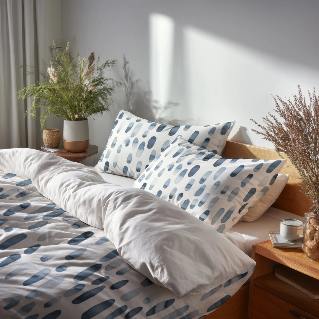Modern Bedding Set of 5 - Dash Flow Silver Blue Duvet Cover And Throw Pillow Set