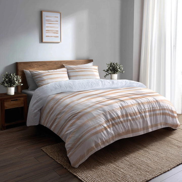 Abstract 5 Pcs Bedding Set - Beige Lines Duvet Cover And Pillow Set