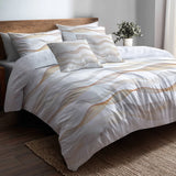 Modern Bedding Set of 5 - Neutral Waves Duvet Cover And Throw Cushion Set