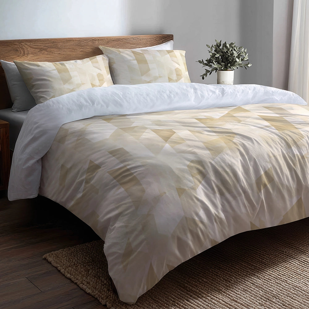 Modern Bedding Set of 5 - Cream Geometry Duvet Cover And Throw Pillow Set