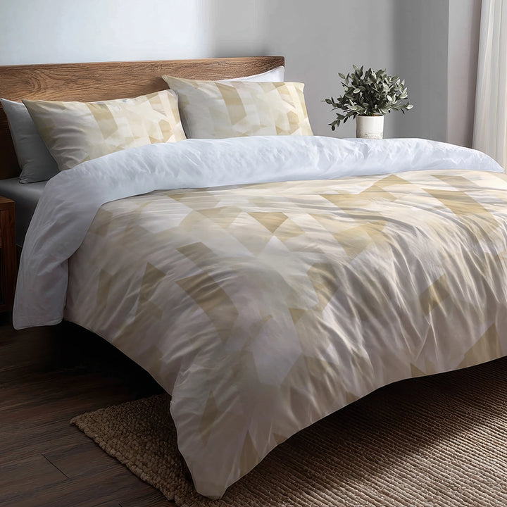 Modern Bedding Set of 5 - Cream Geometry Duvet Cover And Throw Pillow Set