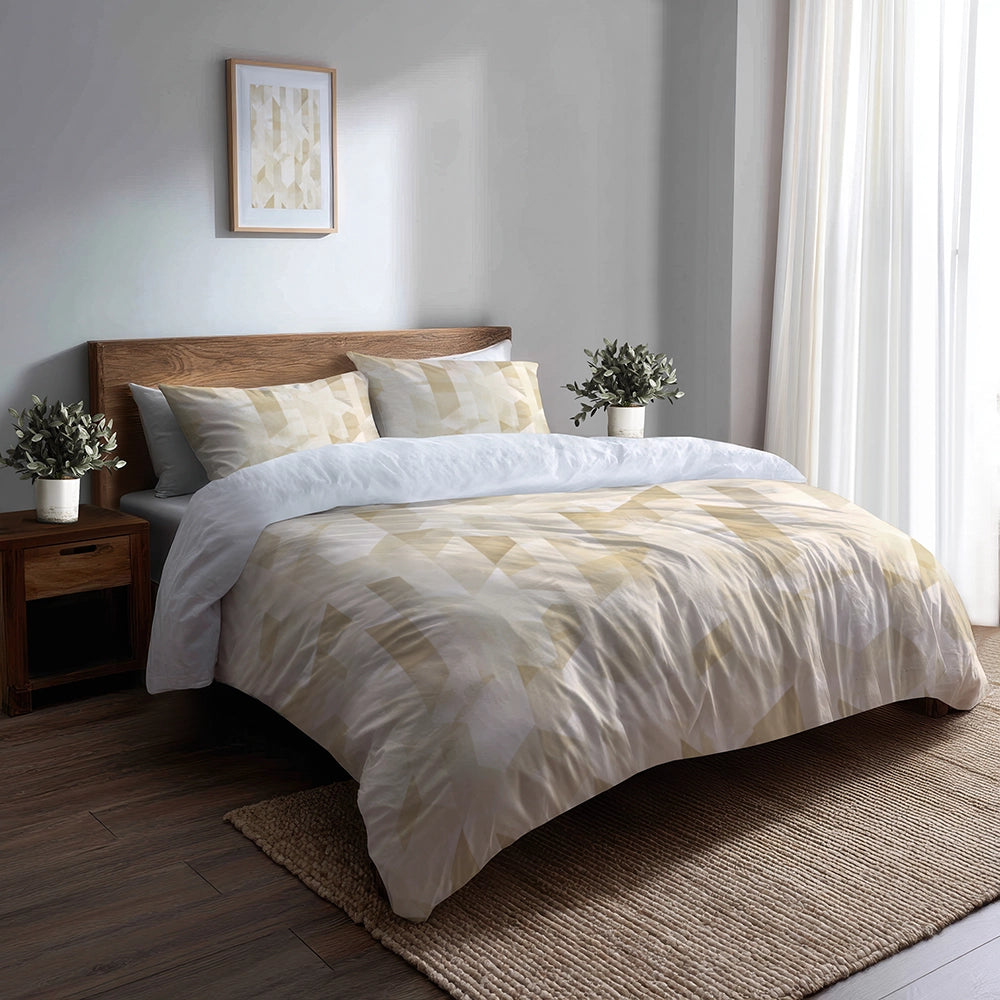 Modern Bedding Set of 5 - Cream Geometry Duvet Cover And Throw Pillow Set
