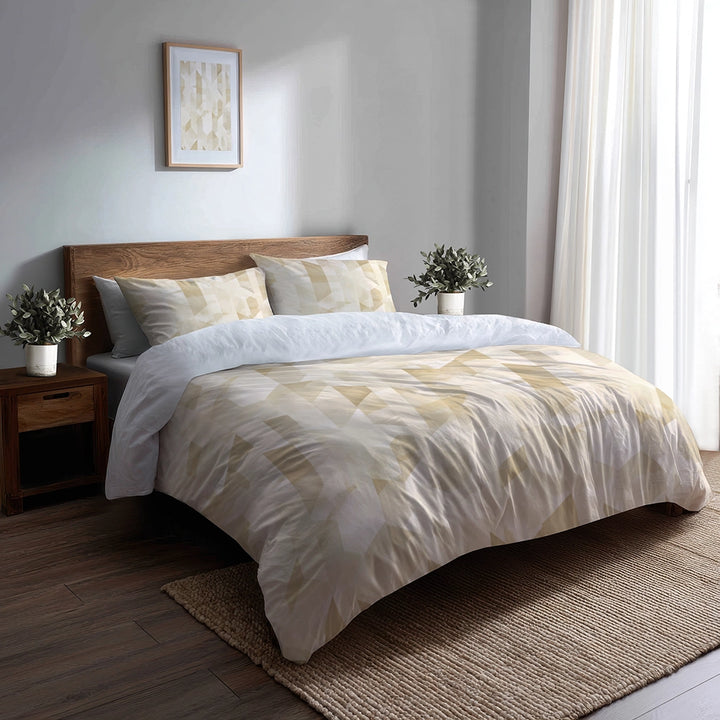 Modern Bedding Set of 5 - Cream Geometry Duvet Cover And Throw Pillow Set