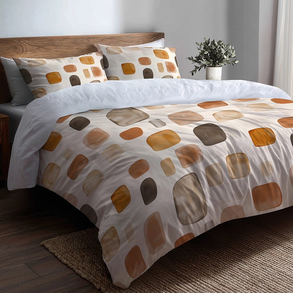 Country / Farmhouse Bedding Set of 5 - Earthy Shapes Duvet Cover And Throw Cushion Set