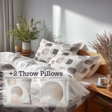 Geometric Shapes Bedding Set 5 Pcs - Neutral Steps Duvet Cover And Throw Pillow Set