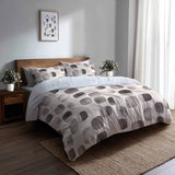 Geometric Shapes Bedding Set 5 Pcs - Neutral Steps Duvet Cover And Throw Pillow Set