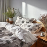 Geometric Shapes Bedding Set 5 Pcs - Neutral Steps Duvet Cover And Throw Pillow Set