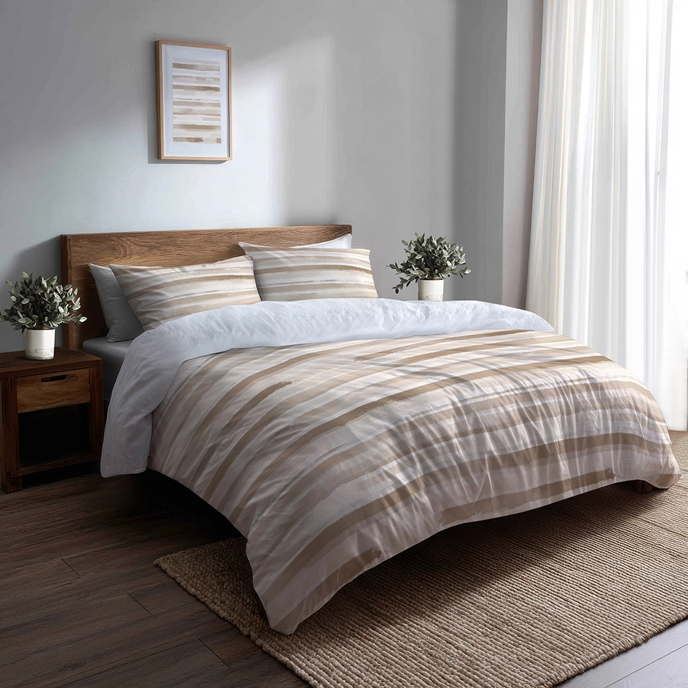 Modern Bedding Set of 3 - Sand Stripes Duvet Cover with Shams