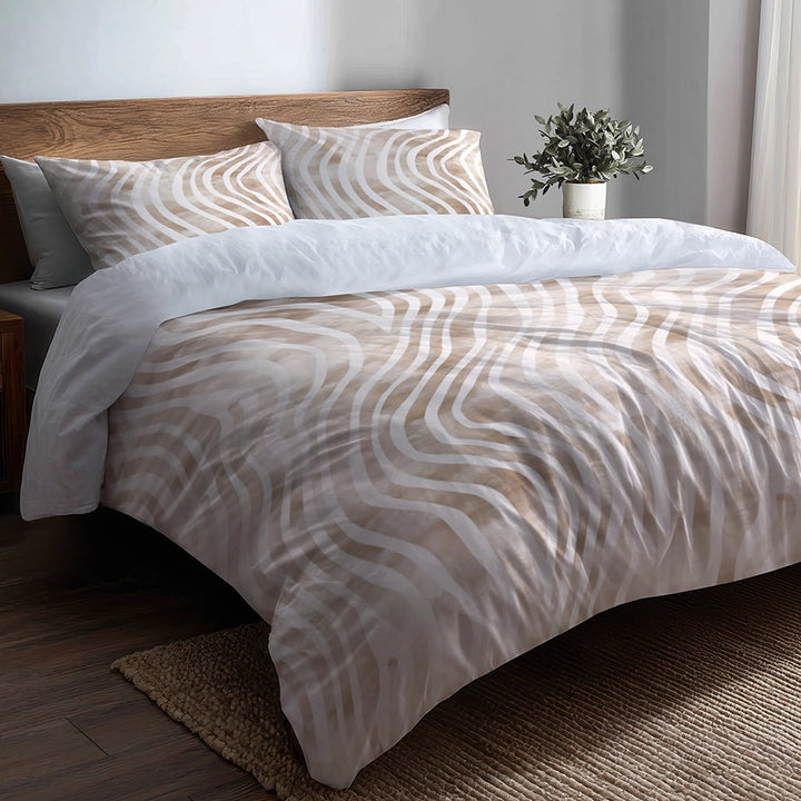 Modern Bedding Set of 3 - Beige Path Duvet Cover Set