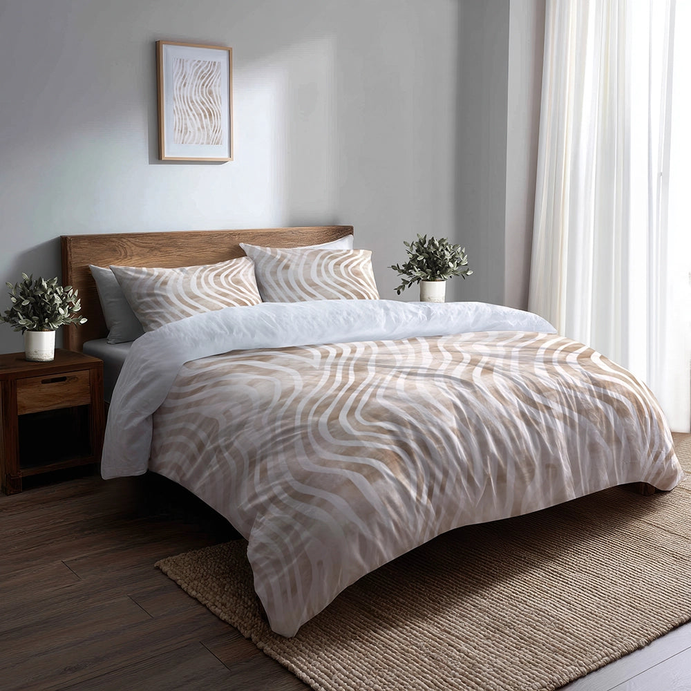 Modern Bedding Set of 3 - Beige Path Duvet Cover Set
