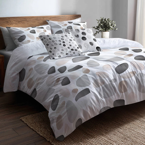 Geometric Duvet Cover Set of 5 - Stone Shapes Bedding And Throw Pillow Set