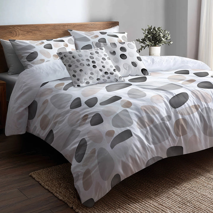 Geometric Duvet Cover Set of 5 - Stone Shapes Bedding And Throw Pillow Set