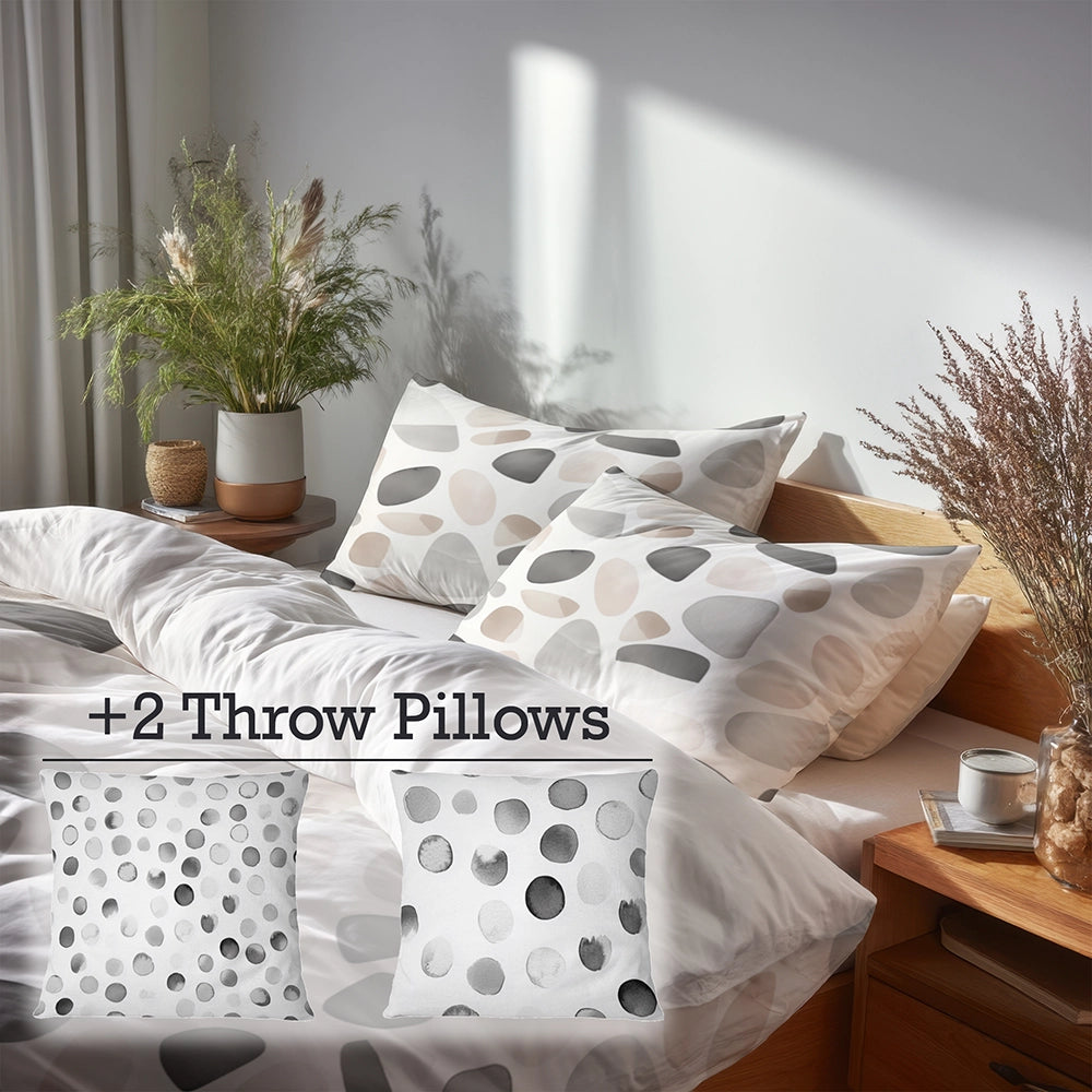 Geometric Duvet Cover Set of 5 - Stone Shapes Bedding And Throw Pillow Set